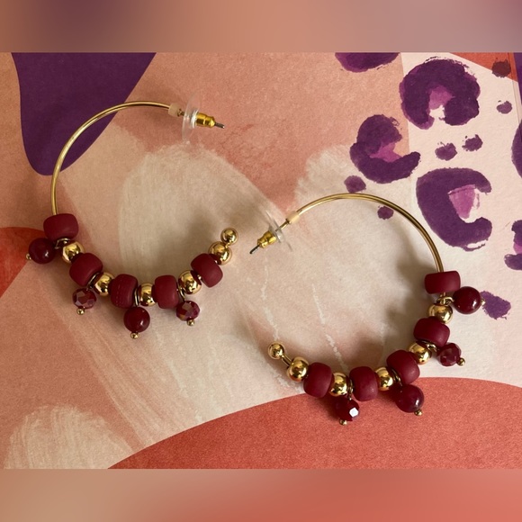 Genuine And Glass stone beaded hoop earrings - Picture 6 of 7